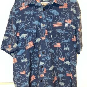 Huk Blue Casual Button Down Shirt with Nautical Print